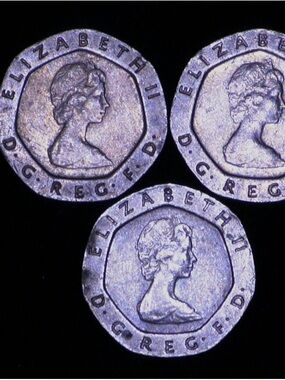 Three British 20p Coins - Silver Tone